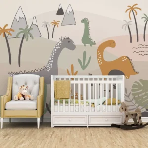 Papel De Parede Dinossauro Floresta Montanha Bebê 3m² Vr637