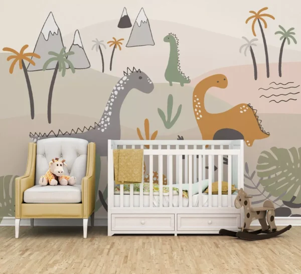 Papel De Parede Dinossauro Floresta Montanha Bebê 4m² Vr637