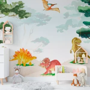 Papel De Parede Dinossauro Para Quarto De Bebê Menina M²