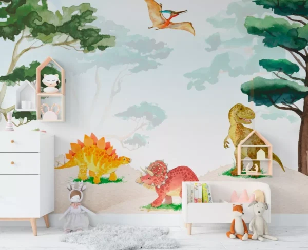 Papel De Parede Dinossauro Para Quarto De Bebê Menina M²