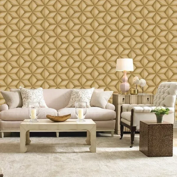 Papel De Parede Dourado 3d Geometrico 450401