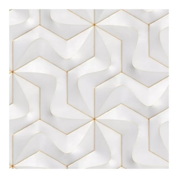 Papel De Parede Efeito 3d Branco E Dourado Nv044 - 15m