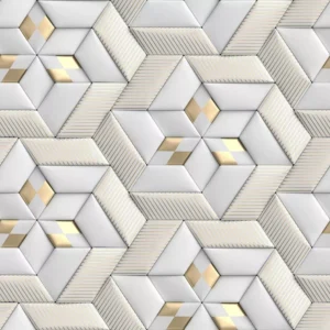 Papel De Parede Efeito 3d Branco Fosco Detalhe Dourado 3m