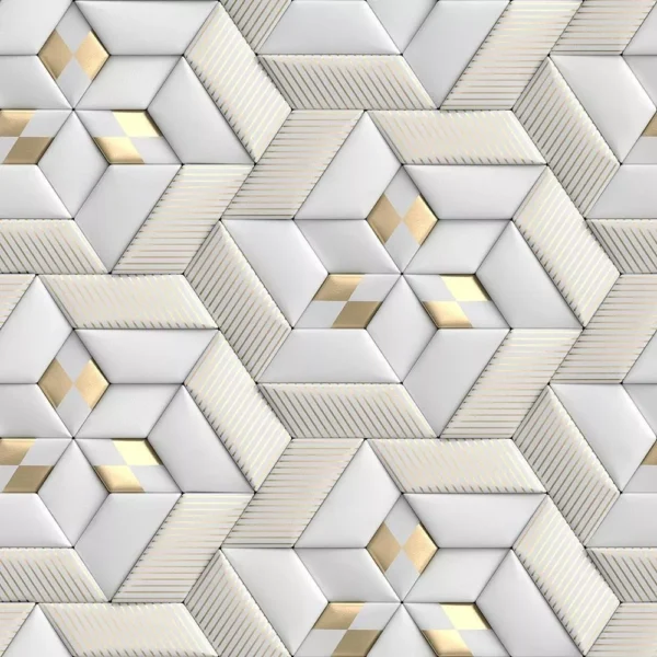 Papel De Parede Efeito 3d Branco Fosco Detalhe Dourado 3m