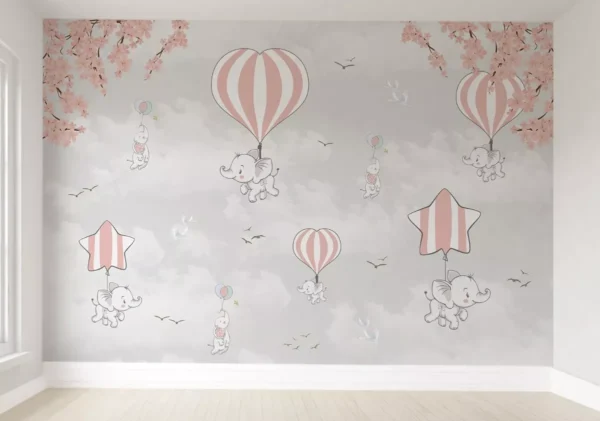 Papel De Parede Elefante Balão Quarto Infantil Bebê Pp153 M²