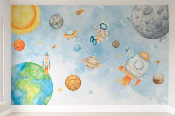 Papel De Parede Espaço Sideral Astronauta Quarto Bebê Pp598