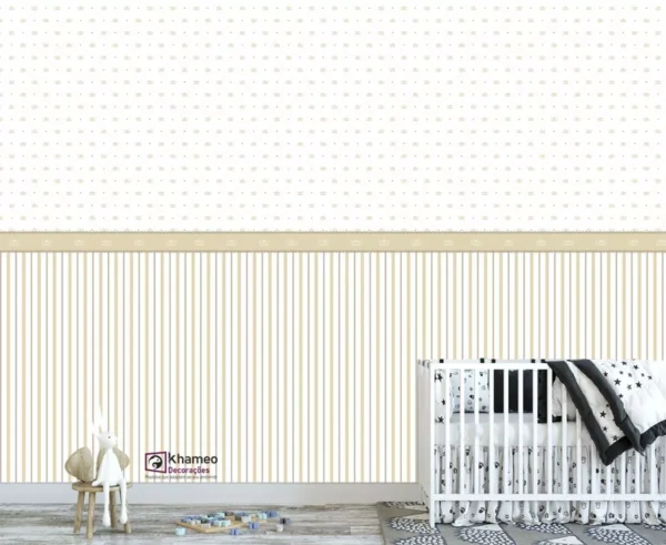 Papel De Parede Estilo Baby Coroa Bege 01 Quarto Feminino