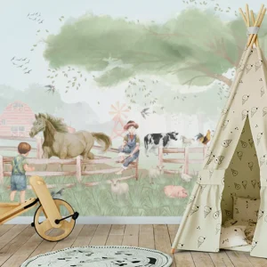 Papel De Parede Fazendinha Animais Quarto Infantil 3m² Vr593