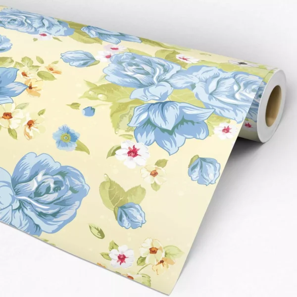 Papel De Parede Floral Amarelo E Azul 3m