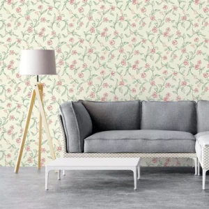 Papel De Parede Floral Amarelo Verde E Vermelho 3m