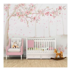 Papel De Parede Floral Árvore Rosa Para Menina Pp423 M²