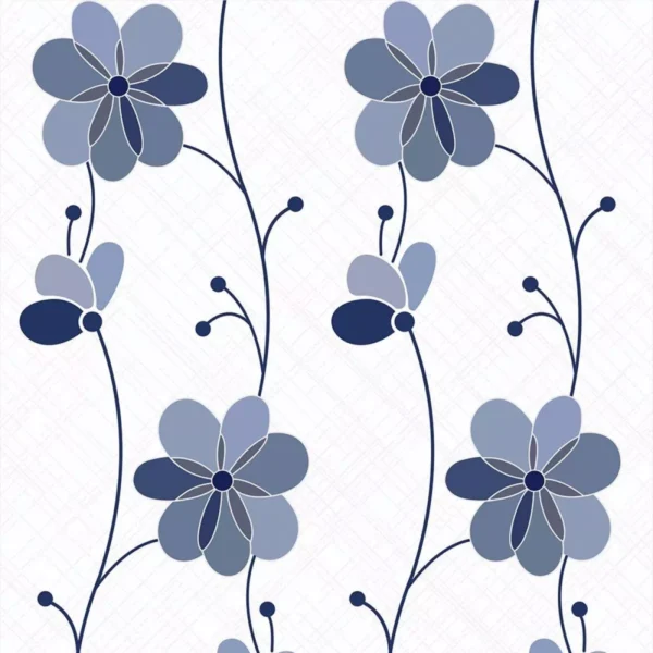 Papel De Parede Floral Azul No Fundo Quadricuado Vinil 3m