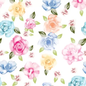 Papel De Parede Floral Azul Rosa E Laranja Lavável Vinil 3m