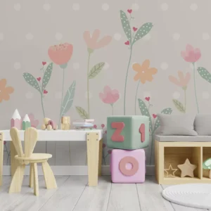 Papel De Parede Floral Bolinhas Quarto Infantil 10m² Vr583