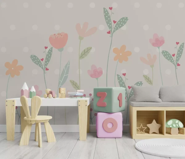 Papel De Parede Floral Bolinhas Quarto Infantil 10m² Vr583