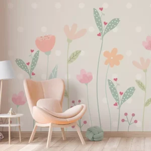 Papel De Parede Floral Bolinhas Quarto Infantil 11m² Vr583