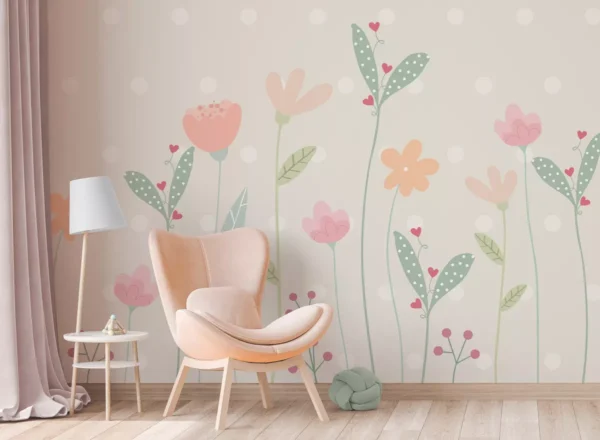 Papel De Parede Floral Bolinhas Quarto Infantil 11m² Vr583