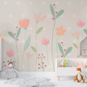 Papel De Parede Floral Bolinhas Quarto Infantil 4m² Vr583