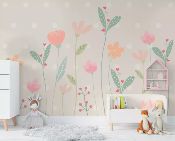 Papel De Parede Floral Bolinhas Quarto Infantil 4m² Vr583