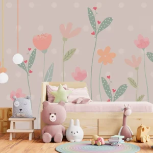 Papel De Parede Floral Bolinhas Quarto Infantil 5m² Vr583