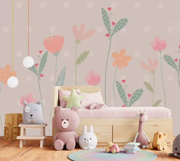 Papel De Parede Floral Bolinhas Quarto Infantil 5m² Vr583