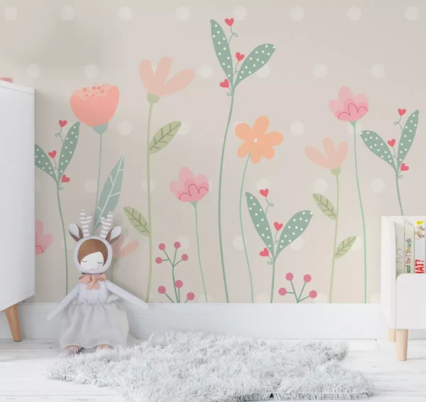 Papel De Parede Floral Bolinhas Quarto Infantil Bebê Pp583