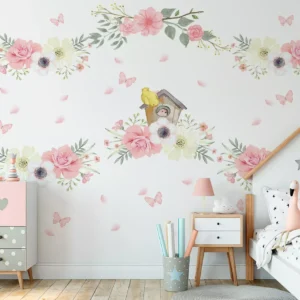 Papel De Parede Floral Borboleta Pássaro Florido Pp173 M²