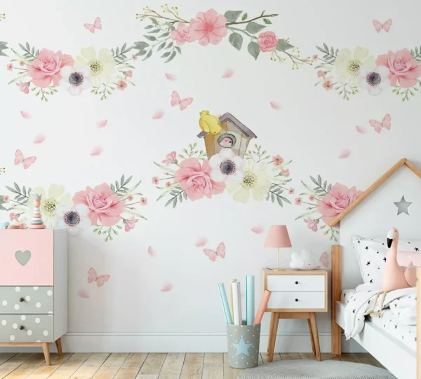 Papel De Parede Floral Borboleta Pássaro Florido Pp173 M²