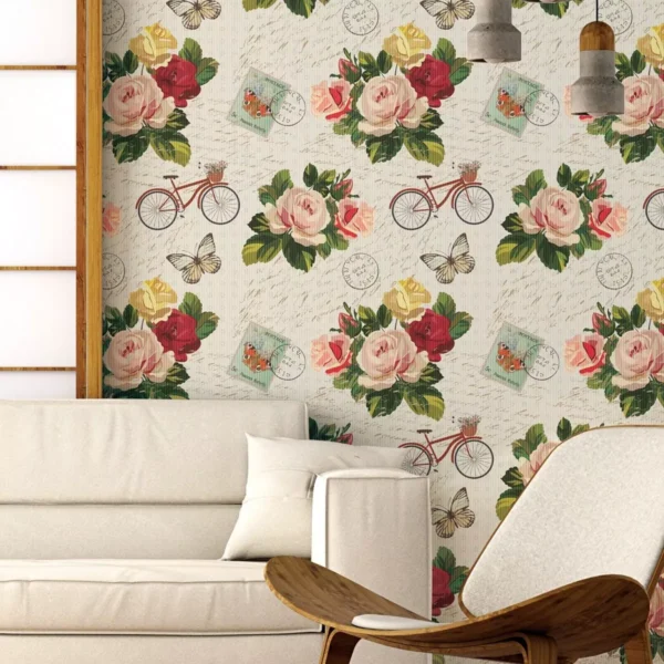 Papel De Parede Floral Borboletas Cartão Postal Adesivo 3mts