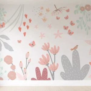 Papel De Parede Floral Borboletas Galhos Infantil Pp520 7m²