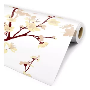 Papel De Parede Floral Branco Amarelo E Vermelho Bordô 3m