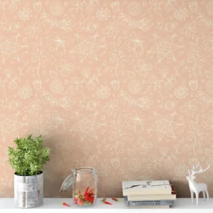 Papel De Parede Floral Branco Com Fundo Laranja