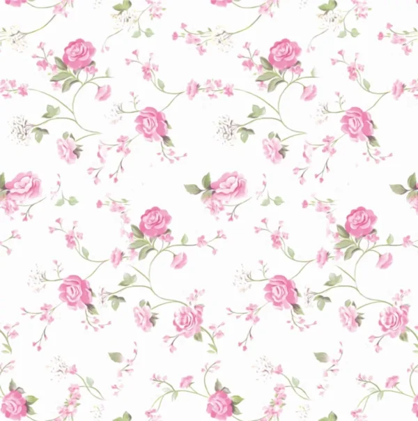 Papel De Parede Floral Branco Flores Delicadas Rosa Adesivo