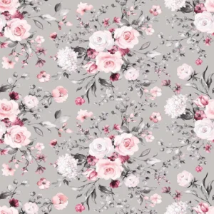 Papel De Parede Floral Cinza Com Buquê De Rosas 6m