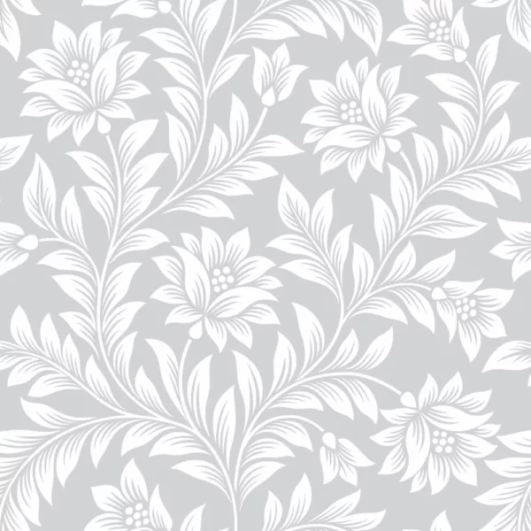 Papel De Parede Floral Classico Cinza Provençal Flor 10 Mts