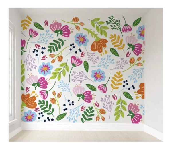 Papel De Parede Floral Colorido Infantil Pp175 M²