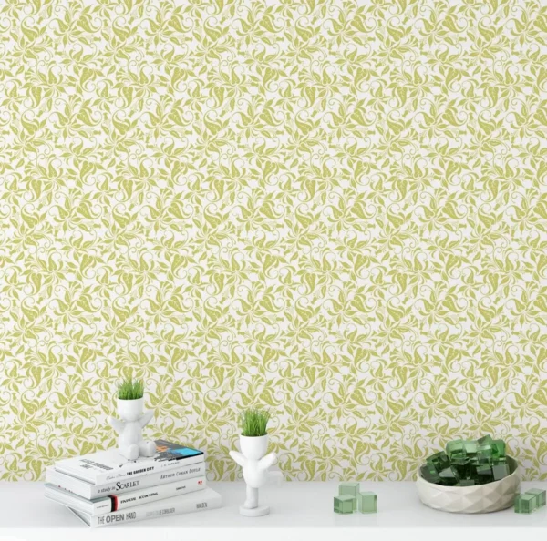 Papel De Parede Floral Com Detalhes Em Amarelo Mostarda 3,0m