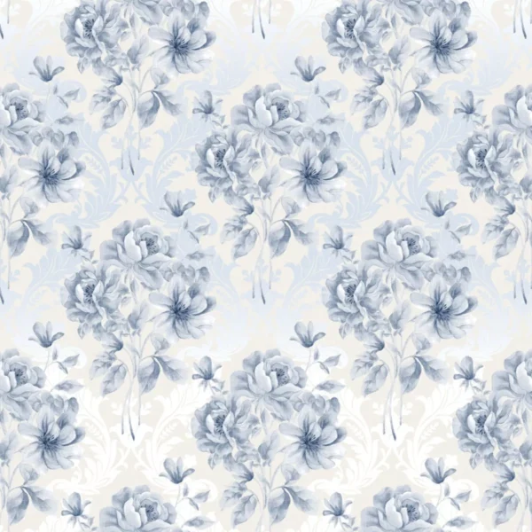 Papel De Parede Floral Delicadas Flores Azul 5 Mts