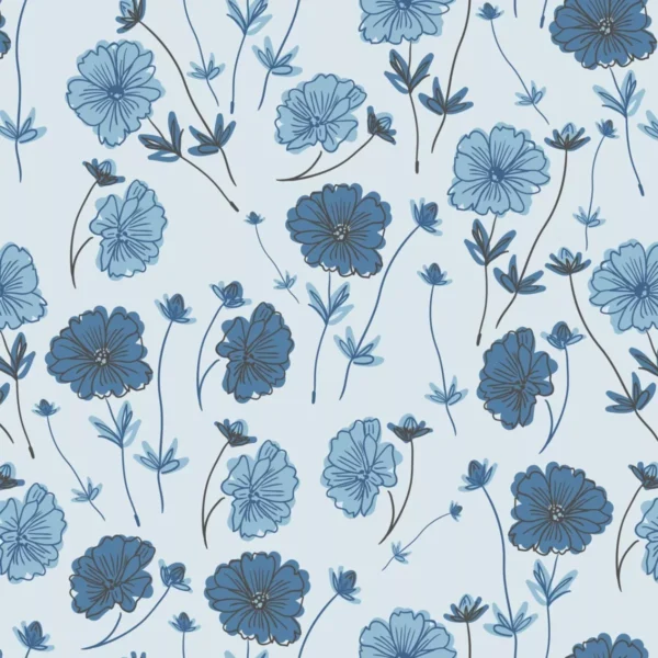 Papel De Parede Floral Delicadas Flores E Fundo Azul Fl197