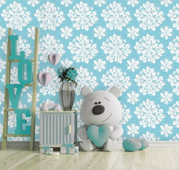 Papel De Parede Floral Delicado Azul Tiffany Kit 3 Rolos