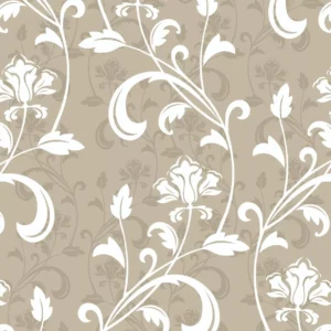 Papel De Parede Floral Delicado Branco E Tons Marrons 1,50m