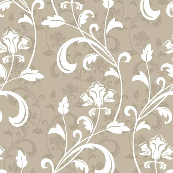 Papel De Parede Floral Delicado Branco E Tons Marrons 1,50m