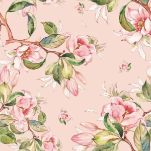 Papel De Parede Floral Delicado Folhas Verdes Flores Rosa 3m