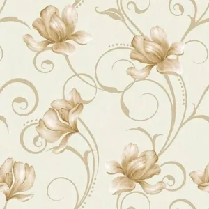 Papel De Parede Floral Delicados Ramos Flores Bege Fl199