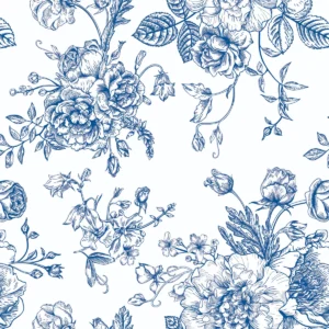 Papel De Parede Floral Desenhos Azul Arabesco E Branco 3mt