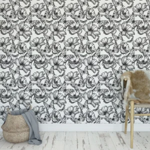 Papel De Parede Floral E Borboletas Em Bege - 1,5x0,5m