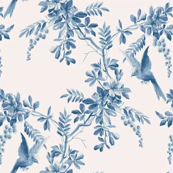 Papel De Parede Floral Flor Provençal Pássaros Adesivo 3 Mts