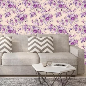 Papel De Parede Floral Flores Lilas E Amarelo Adesivo Sala