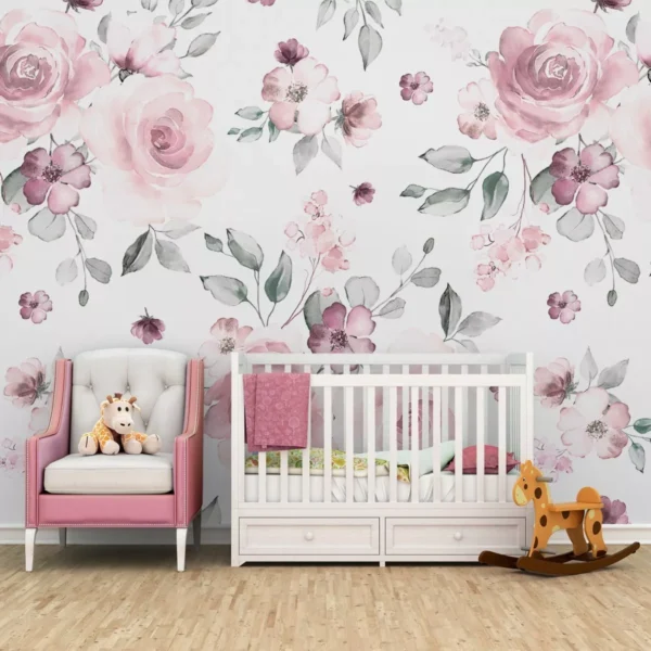 Papel De Parede Floral Flores Rosa Quarto Infantil Pp349 M²