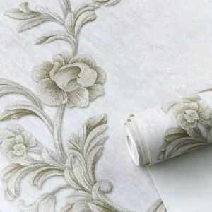 Papel De Parede Floral Flores Rosas - Rolo Importado Lavável + Cola Grátis (fundo Areia Com Flores Em Tons Dourado)